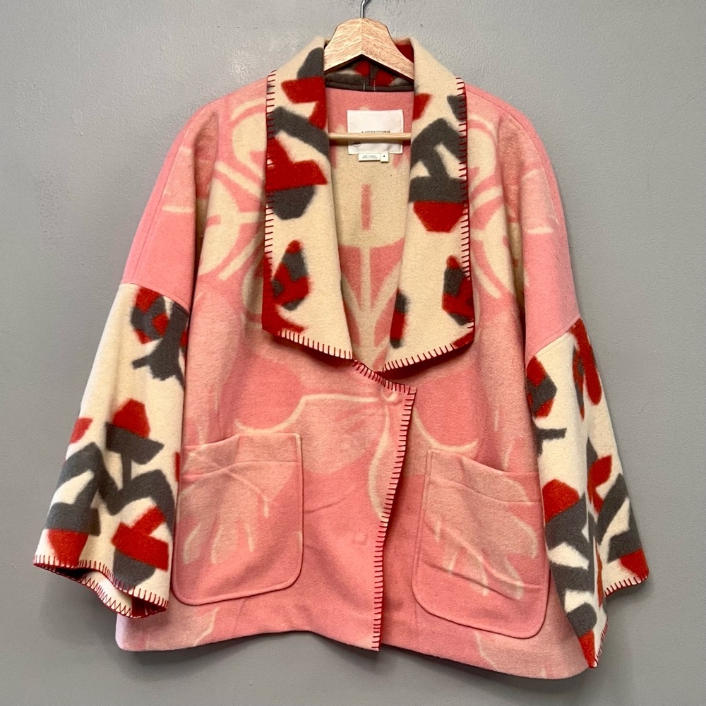 Anthropologie Pink & Cream Patterned Shawl Collar Coat